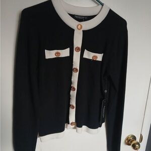 Black and White Cardigan with Gold Buttons
